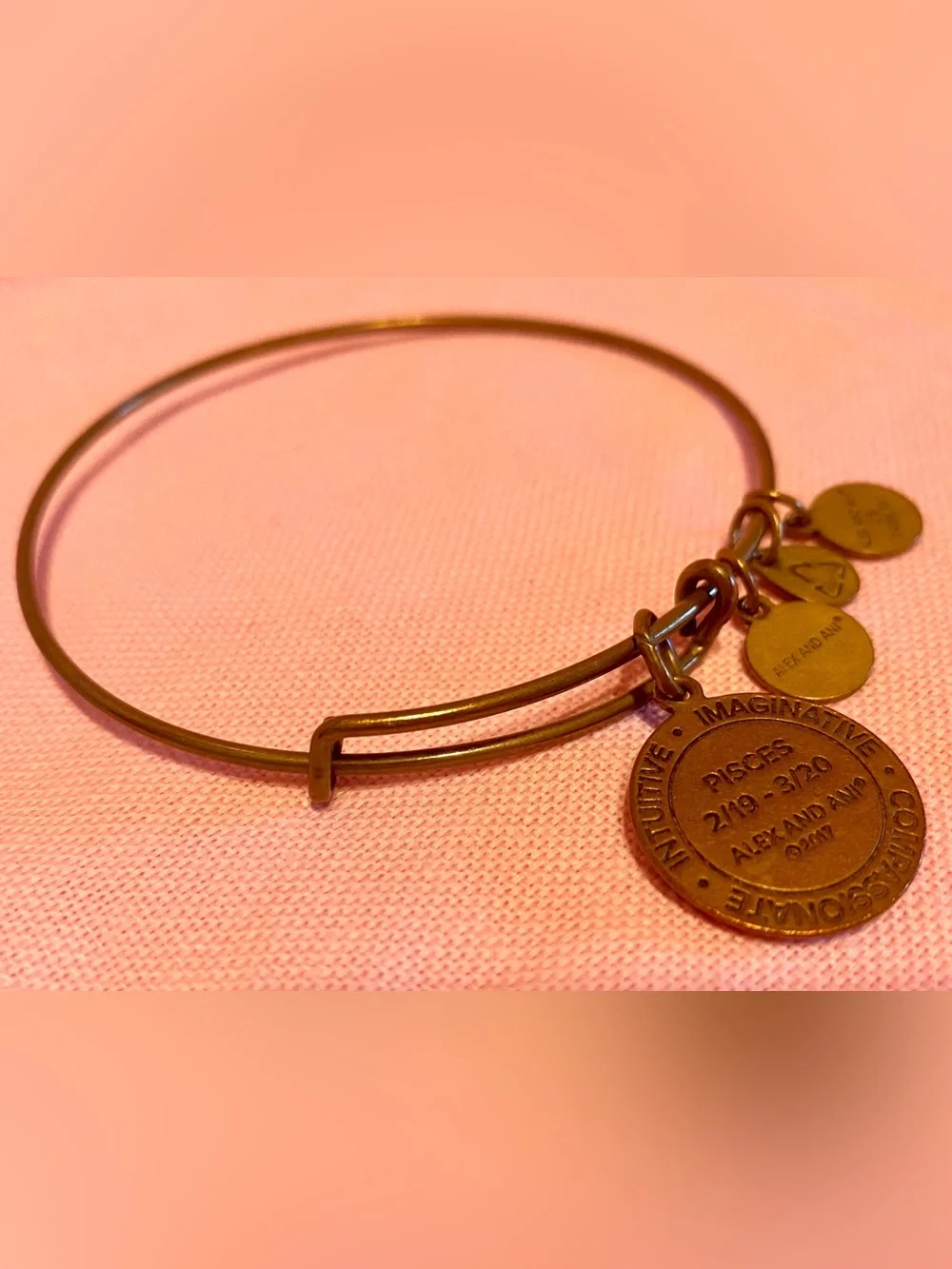 Alex and Ani Pisces Charm Bangle Bracelet Gold Mermaid Fish Water Zodiac Stars